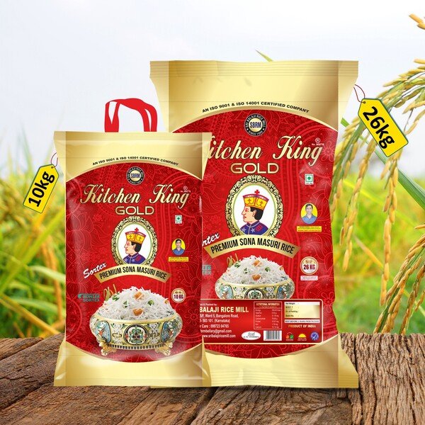 Kitchen King Sona Masuri Old Steam Rice 26kg & 10kg